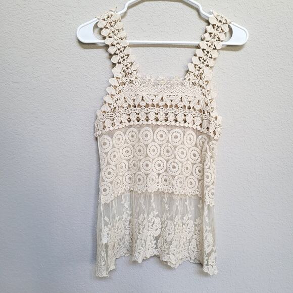 ISSI Crochet Lace Tank Top Women's Small Boho Festival Embroidered Cami Summer - Picture 2 of 11